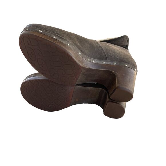 UGG Lynnea Wood Clog High Heel Boot Womens 8 Brown Upper Leather - Picture 7 of 13